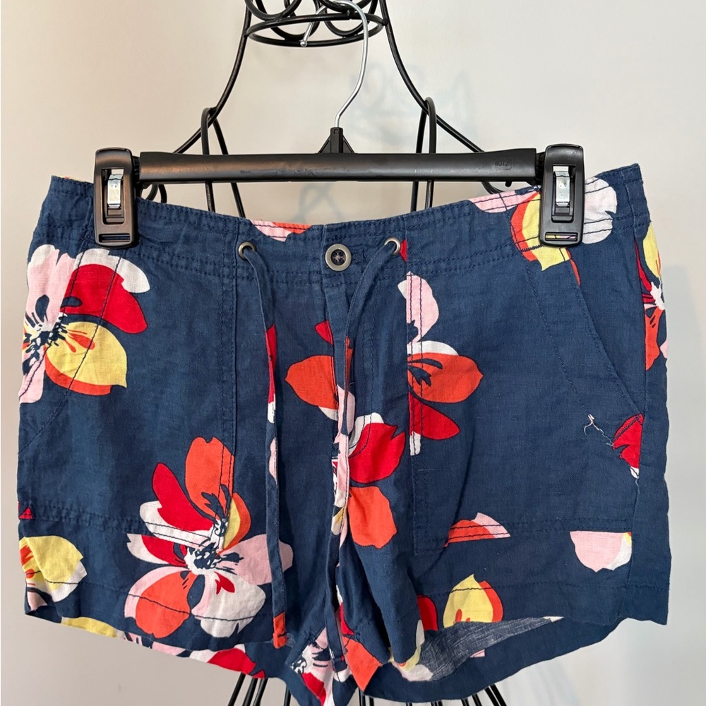 GAP Navy Floral Drawstring High-Waist Shorts